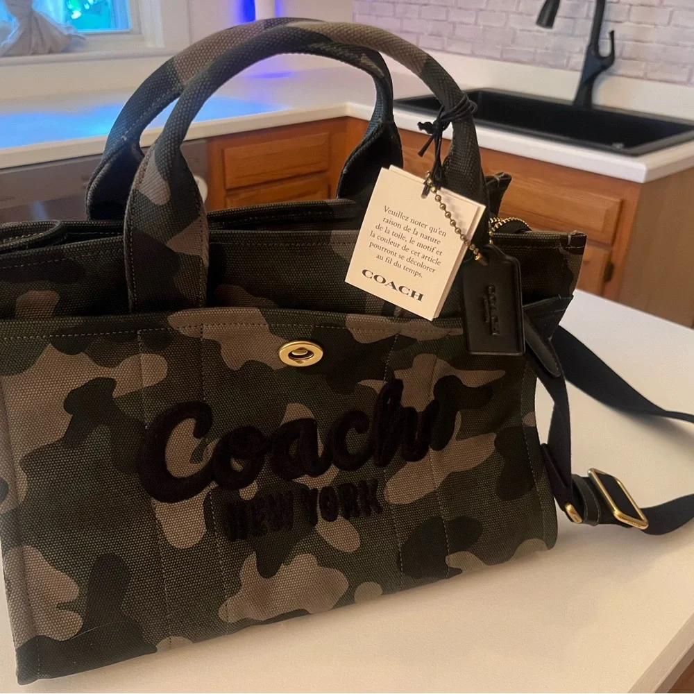 Coach Camouflage Canvas Tote Messenger in Green, Black and Brown
